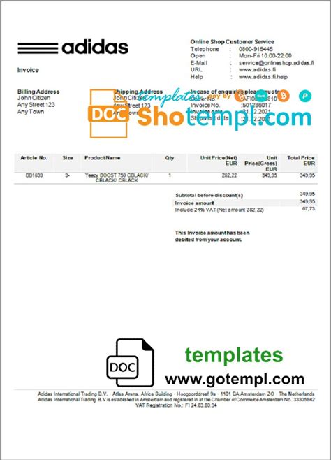 b2b Adidas invoicing